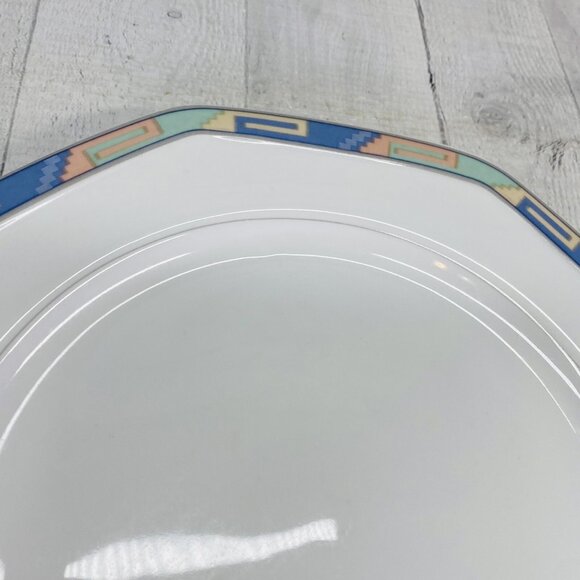 Christopher Stuart SOUTHWEST Green Blue Coral Rim White China Dinner Plate Set 4 - Picture 16 of 16